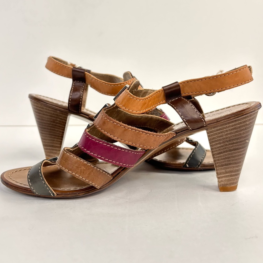 Vintage 70s 80s Retro Multicolor Strappy Sandals Leather Italy Mod 39 / 8.5M - Picture 8 of 9